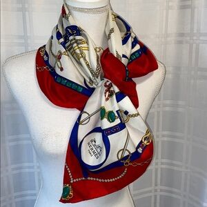 Vintage Hermès Jewelry Motif Red Blue Yellow Silk Scarf